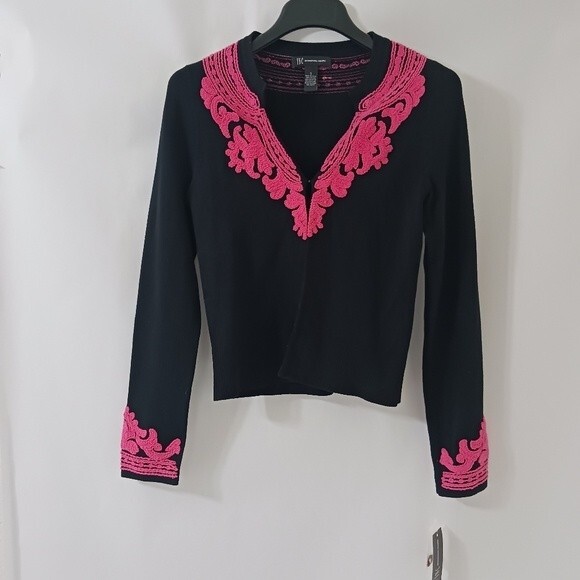 INC International Concepts Sweaters - INC International Concepts Women's Black/Pink  Botanica Cardigan Size Small
